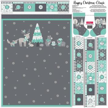 Preview: Baumwoll Panel Happy Christmas by Steinbeck ca. 145cm Mint/Grau Adventskalender